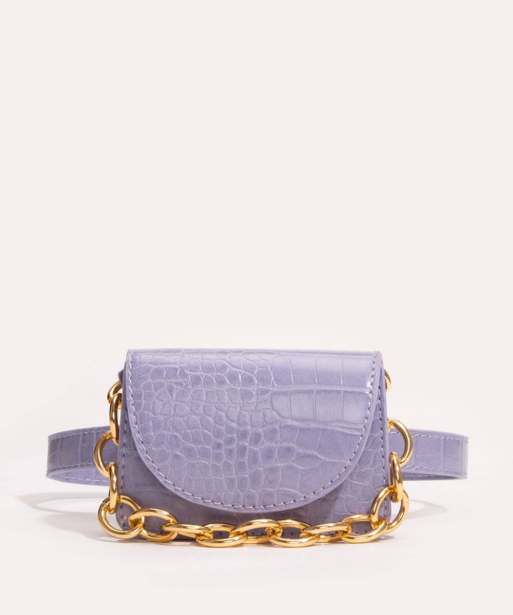 cinto fino croco com pochete lilás