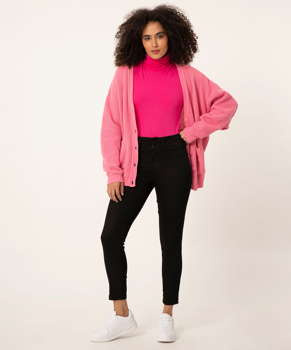 calça skinny feminina de sarja cintura média preta