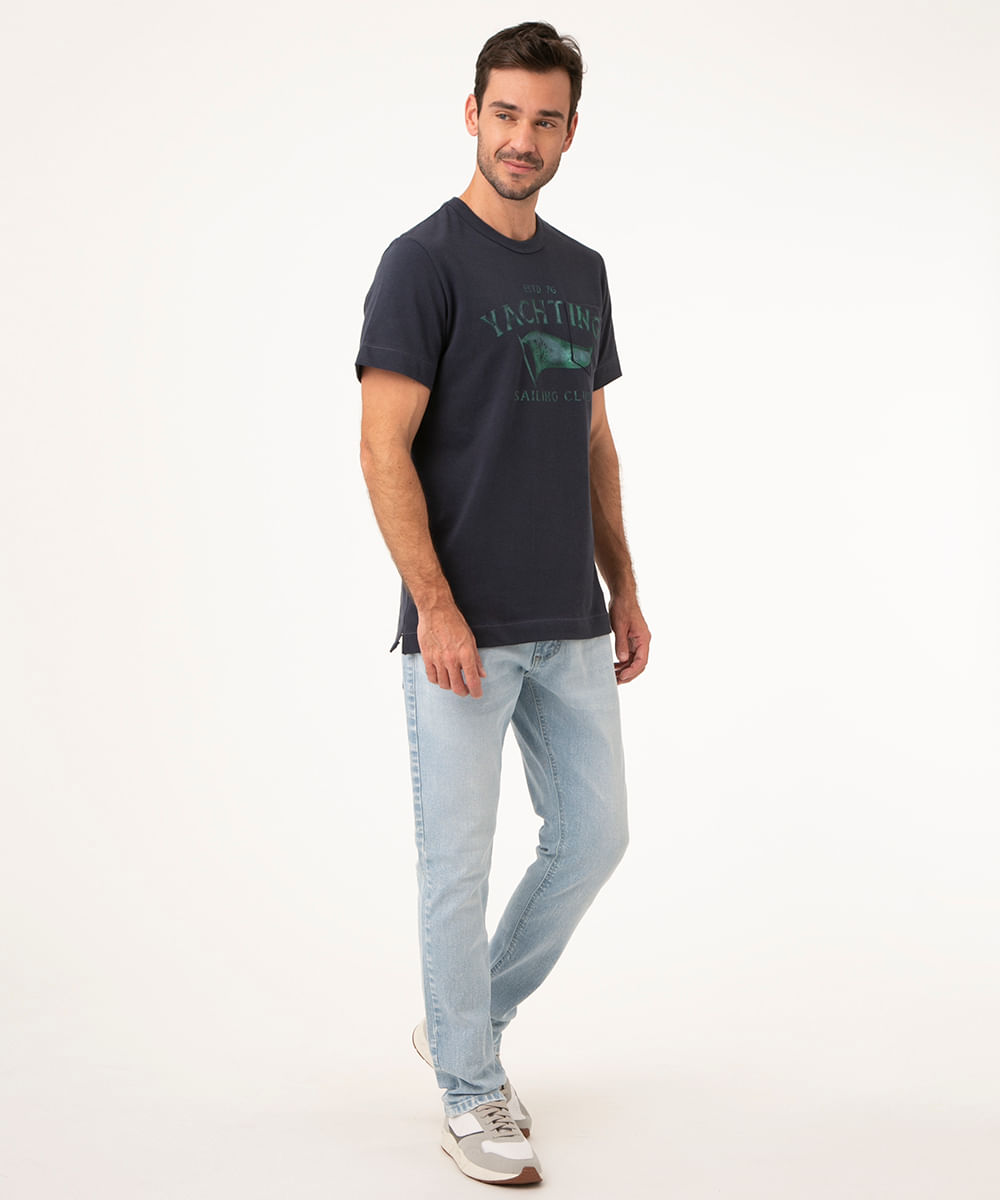 calça jeans slim com bolsos azul claro