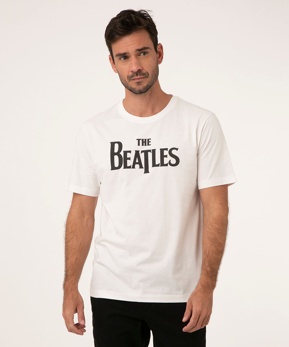 camiseta de algodão manga curta the beatles branca