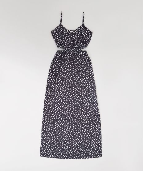 Vestido-Longo-Infantil-Estampado-de-Estrelas-com-Fendas-Laterais-Preto-9195756-Preto_1