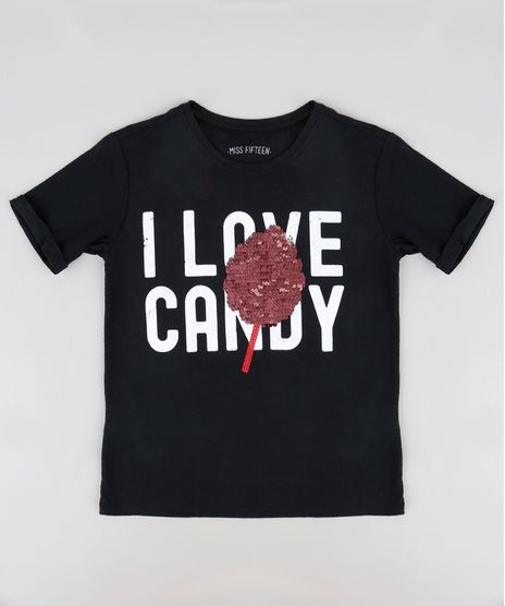 Blusa-Infantil--I-Love-Candy--com-Paete-Dupla-Face-Manga-Curta-Decote-Redondo-Preta-9245406-Preto_1