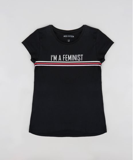 Blusa-Infantil--I-m-a-Feminist--Manga-Curta-Decote-Redondo-Preta-9302147-Preto_1