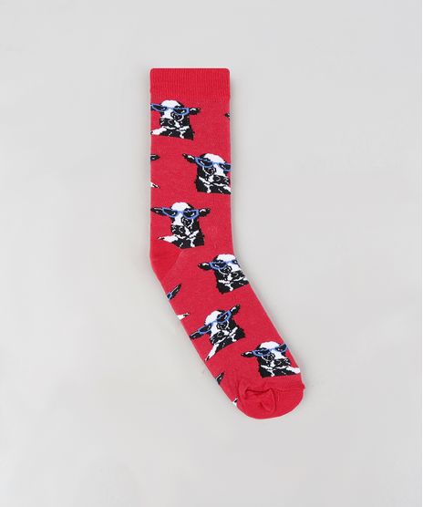 Meia-Masculina-Cano-Alto-Divertida-de-Vaca-Vermelha-9309991-Vermelho_1