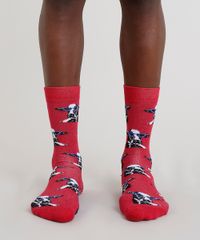 Meia-Masculina-Cano-Alto-Divertida-de-Vaca-Vermelha-9309991-Vermelho_4