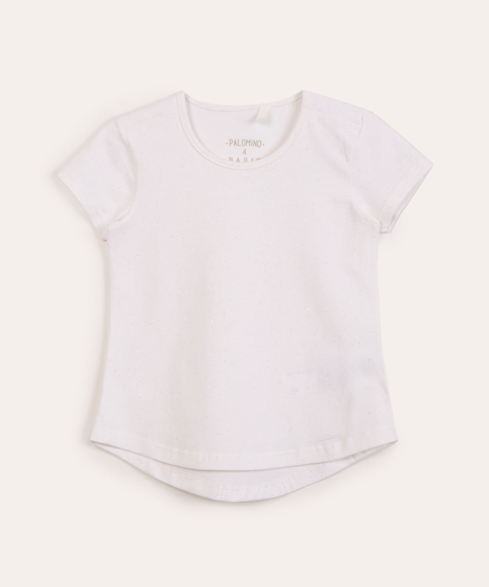 blusa infantil de algodão manga curta com glitter off white