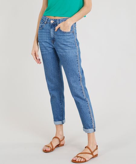 calça jeans feminina mom pants azul médio