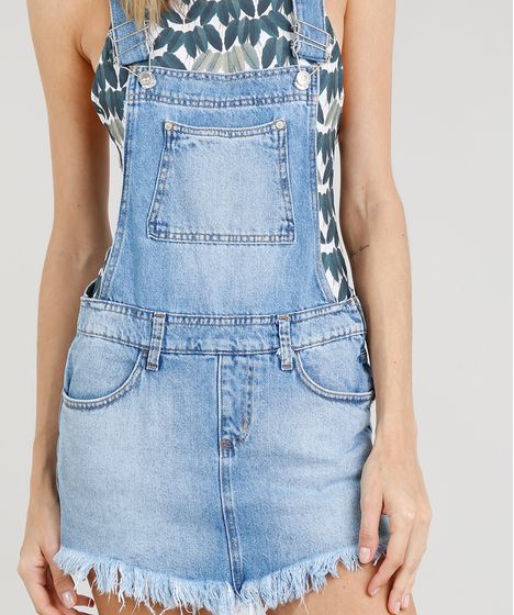 jardineira short saia jeans