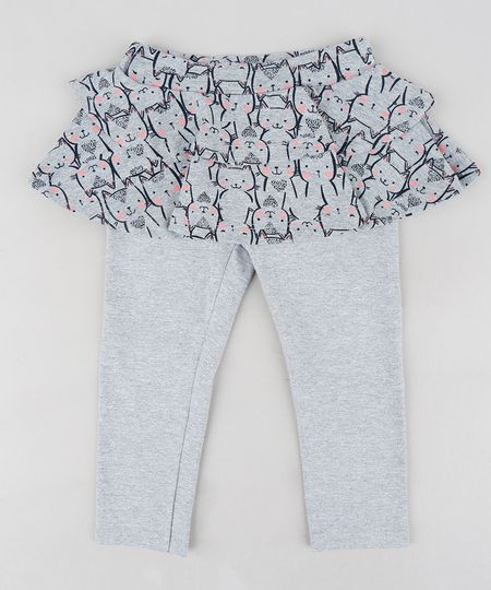 Calca-Legging-Infantil-com-Saia-e-Estampa-de-Gatinhos-Cinza-Mescla-9247440-Cinza_Mescla_1