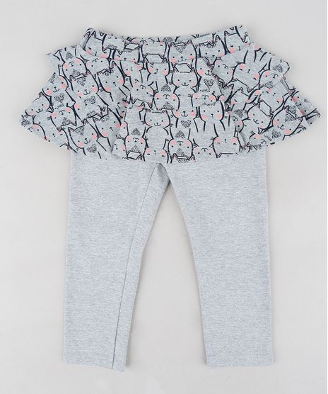 Calca-Legging-Infantil-com-Saia-e-Estampa-de-Gatinhos-Cinza-Mescla-9247440-Cinza_Mescla_1