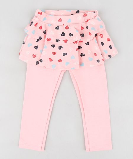 Calca-Legging-Infantil-com-Saia-e-Estampa-de-Coracoes-Rosa-9247441-Rosa_1