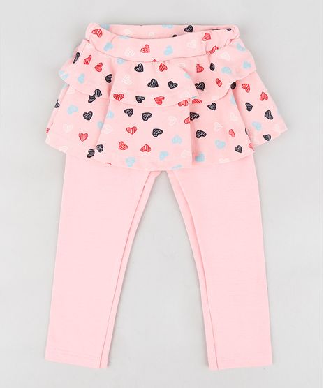 Calca-Legging-Infantil-com-Saia-e-Estampa-de-Coracoes-Rosa-9247441-Rosa_1