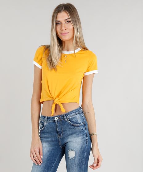 Blusa-Cropped-Feminina-Basica-Gola-Contrastante-com-No--Mostarda-9230382-Mostarda_1