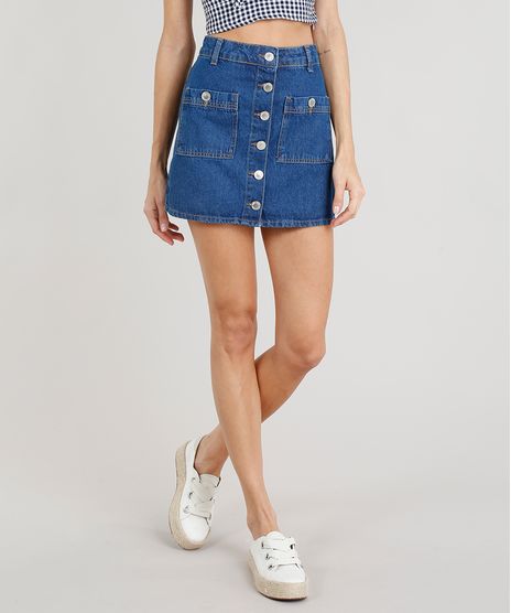 Saia-Jeans-Feminina-Curta-com-Botoes-Azul-Escuro-9271825-Azul_Escuro_1