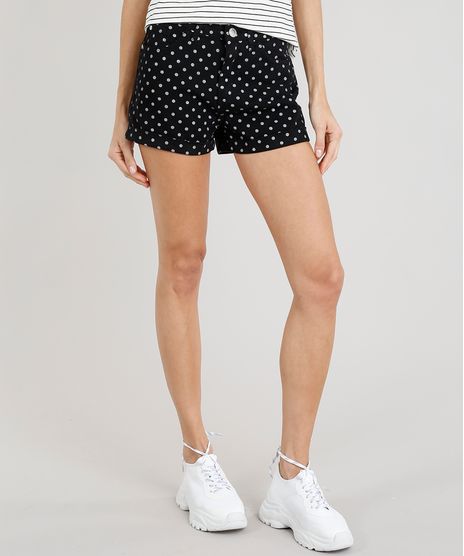 Short-de-Sarja-Feminino-Vintage-Estampado-de-Poa-com-Barra-Dobrada-Preto-9328486-Preto_1