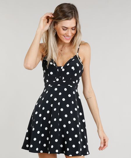 Vestido-Feminino-Curto-Evase-Estampado-de-Poas-Preto-9181374-Preto_1