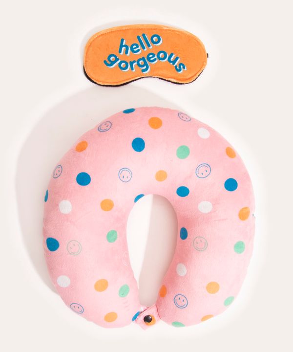 kit apoio de pescoço smile + tapa olho rosa Único