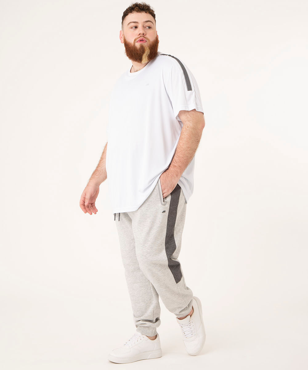 calça jogger plus size de moletom ace cinza mescla