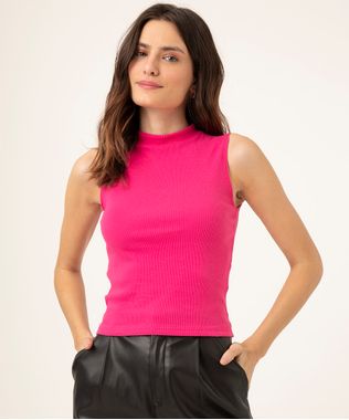 regata básica cropped gola alta rosa escuro