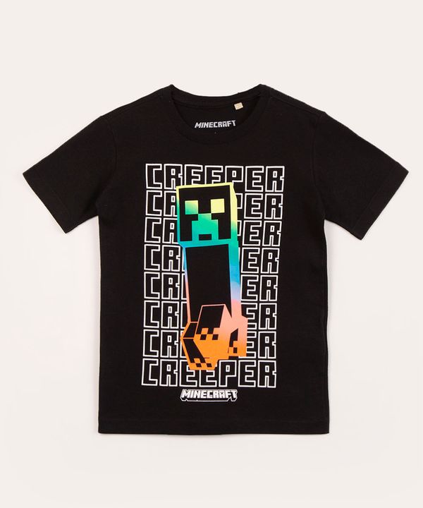camiseta infantil de algodão minecraft preta 6