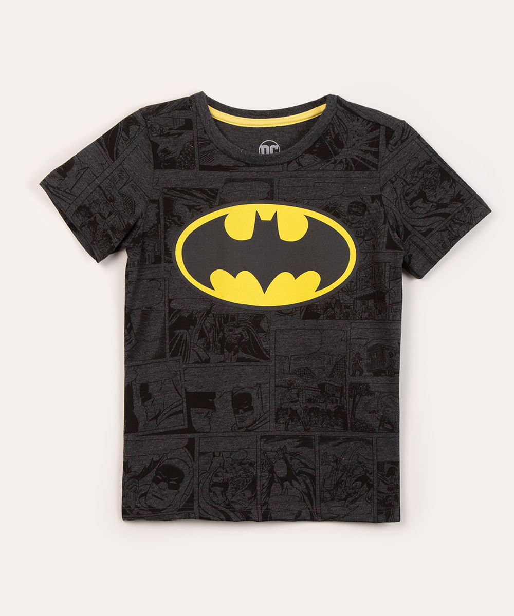 camiseta infantil manga curta batman cinza mescla escuro