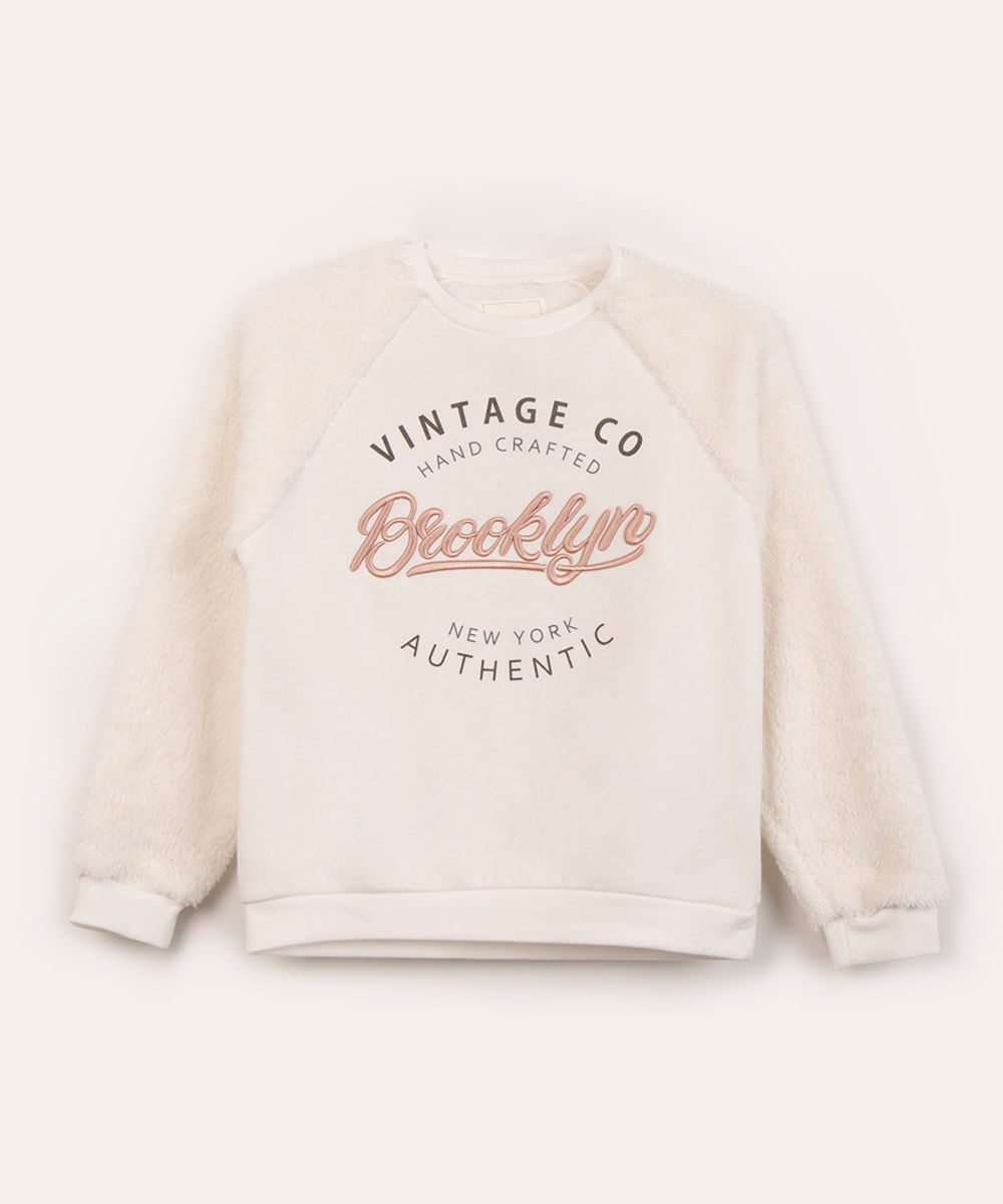 blusão juvenil de moletom raglan estampa college off white