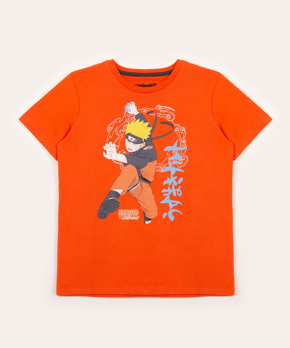 Camiseta Infantil de Algodão Naruto Manga Curta Laranja