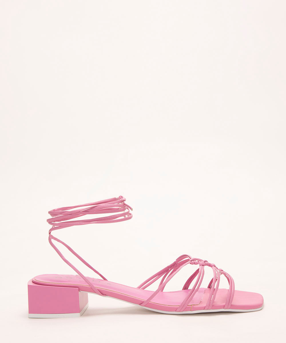 sandália lace up salto baixo oneself pink