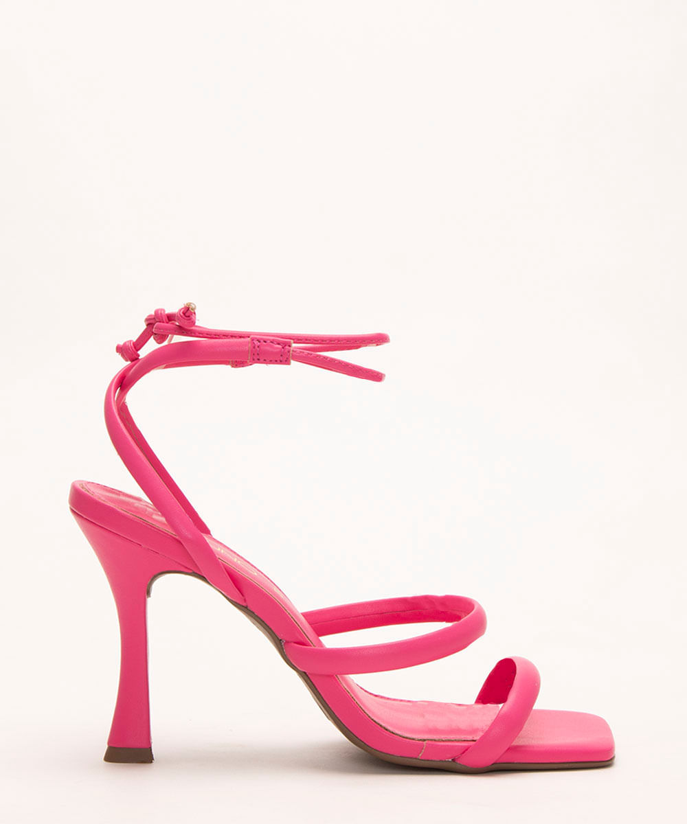 sandália lace up bico quadrado salto alto via uno pink