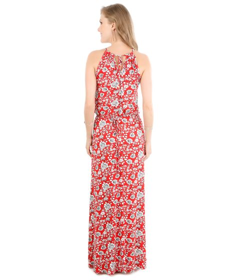 vestido longo floral vermelho