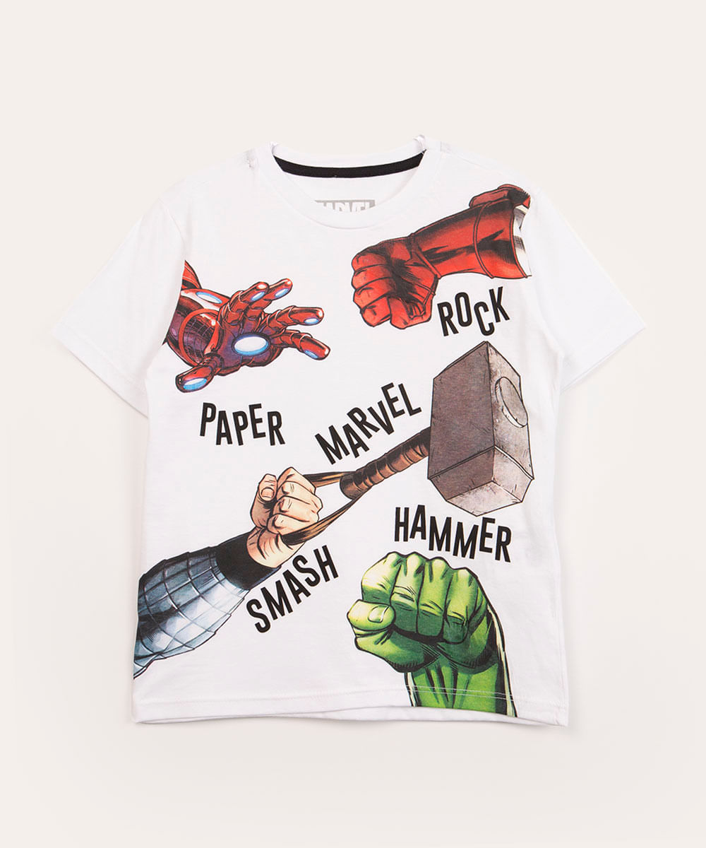 camiseta infantil manga curta marvel off white