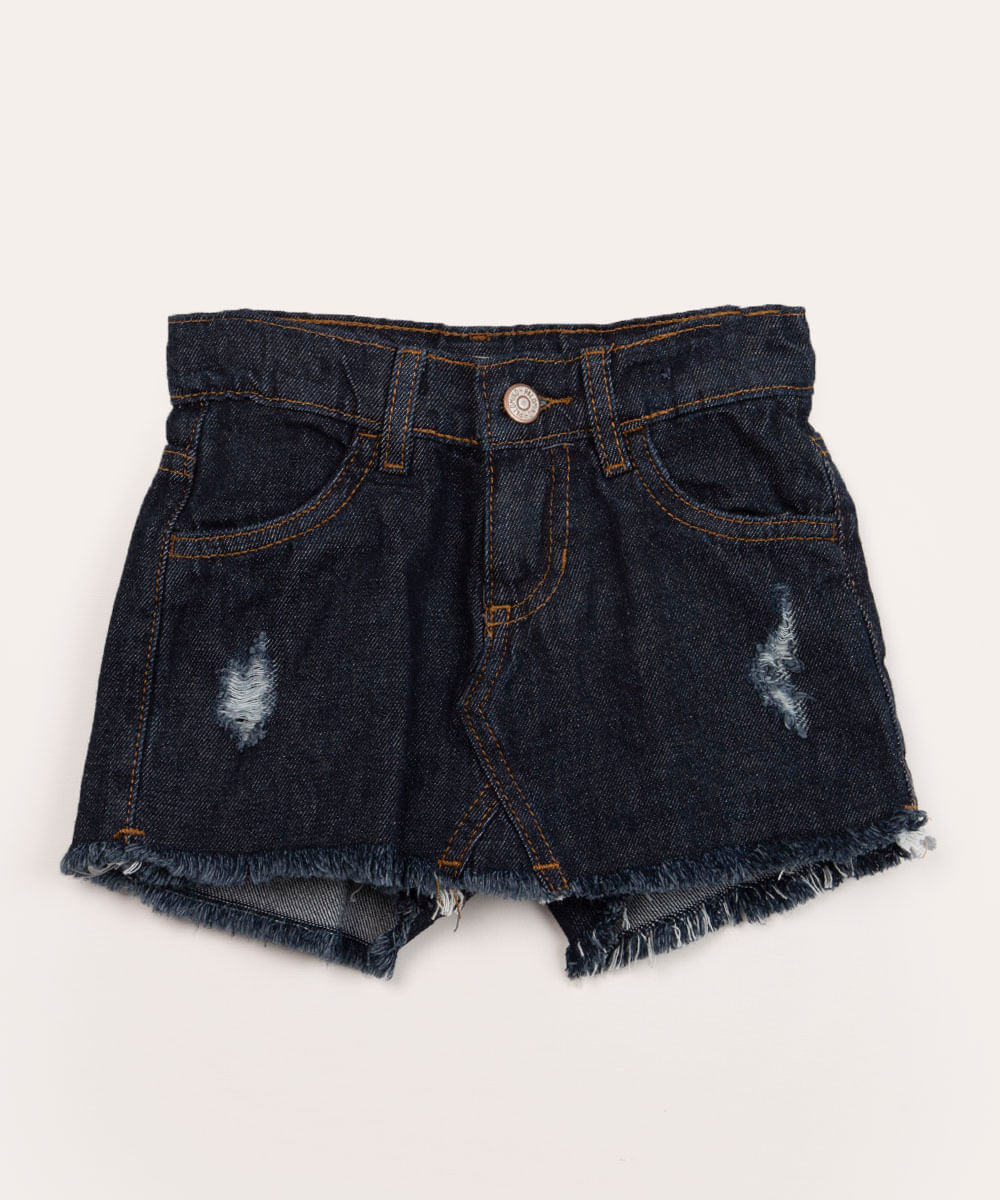 short saia infantil jeans destroyed azul escuro