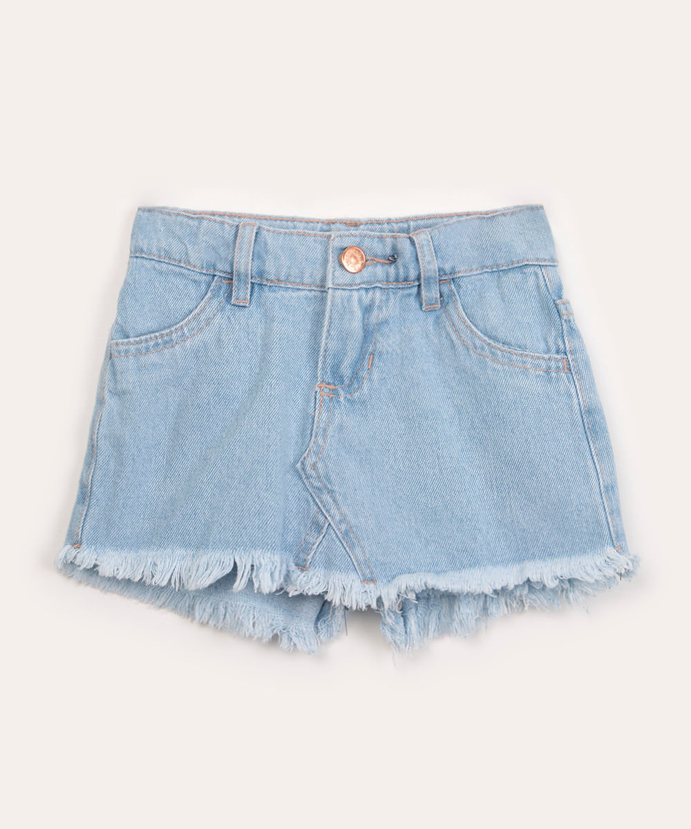 short saia infantil jeans azul claro