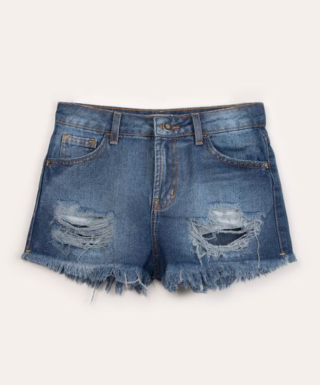 Short Jeans Feminino Destroyed Cinza Lavagem Clara E Barra Desfiada -  Mademoiselle Modas