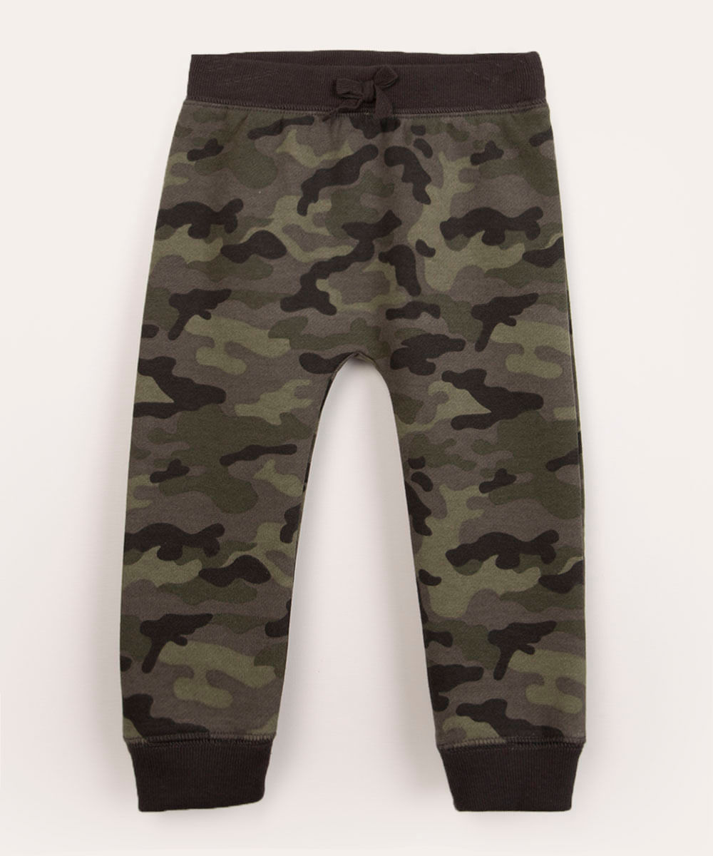 calça infantil de moletom camuflado verde militar