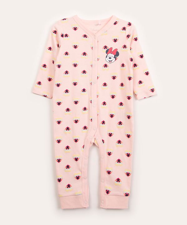 macacão longo infantil de algodão minnie rosa claro 6-9