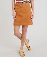 Saia-de-Sarja-Feminina-Evase-com-Ziper-de-Argola-Caramelo-9352639-Caramelo_1