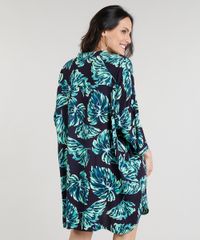 Chemise-Feminina-Ampla-Estampada-de-Folhas-Manga-Curta--Preta-9234593-Preto_2