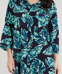 Chemise-Feminina-Ampla-Estampada-de-Folhas-Manga-Curta--Preta-9234593-Preto_4