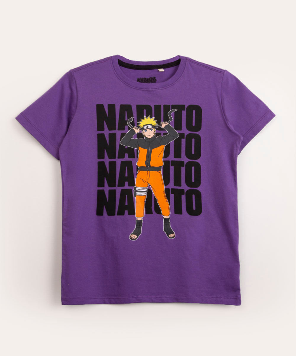 camiseta infantil de algodão naruto roxa