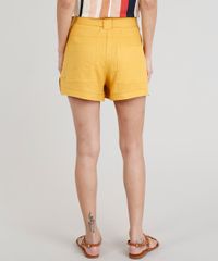 Short-Clochard-Feminino-com-Linho-e-Faixa-de-Amarrar-Mostarda-9244227-Mostarda_2