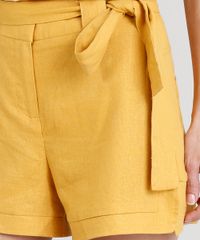 Short-Clochard-Feminino-com-Linho-e-Faixa-de-Amarrar-Mostarda-9244227-Mostarda_4