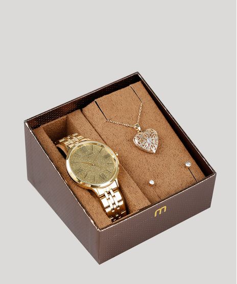 Kit-de-Relogio-Analogico-Mondaine-Feminino---Colar---Brinco---53689LPMKDE1K-Dourado-9377299-Dourado_1