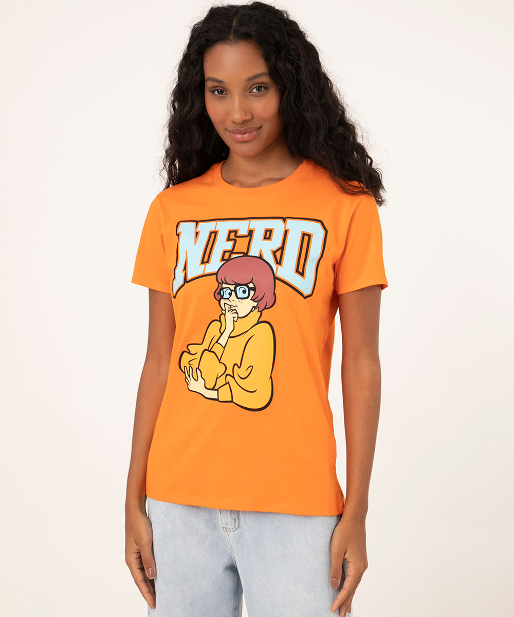 camiseta de algodão manga curta velma scooby doo laranja