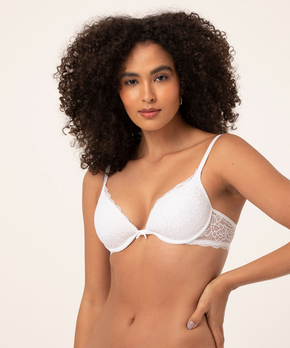 sutiã push up de renda com bojo branco