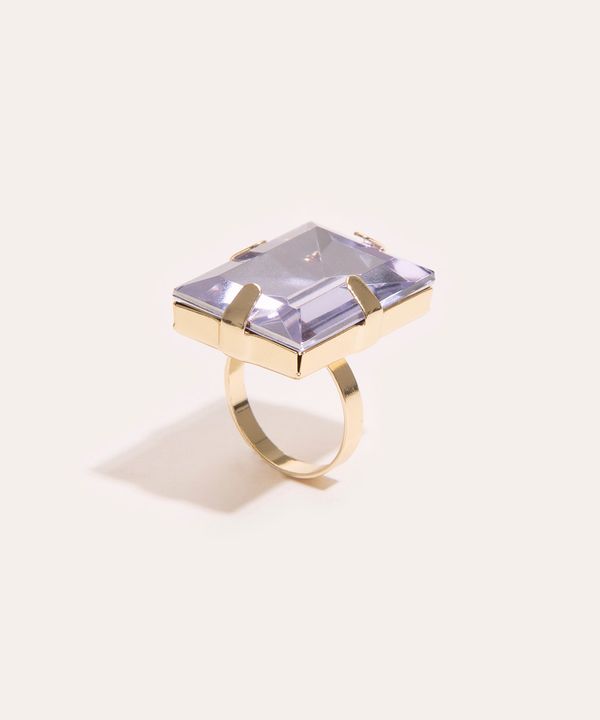 anel com pedra zircônia retangular dourado P
