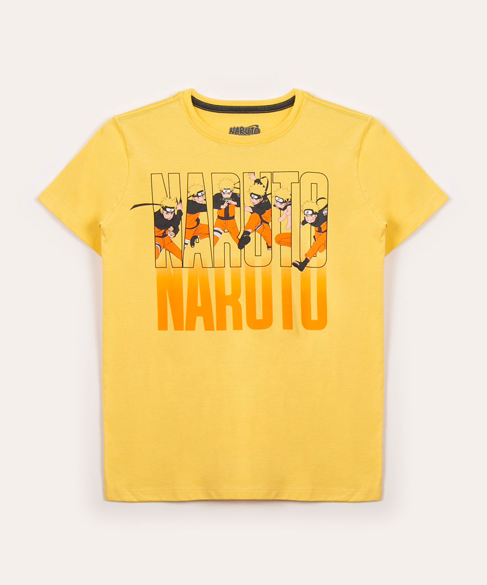 camiseta infantil de algodão naruto amarela