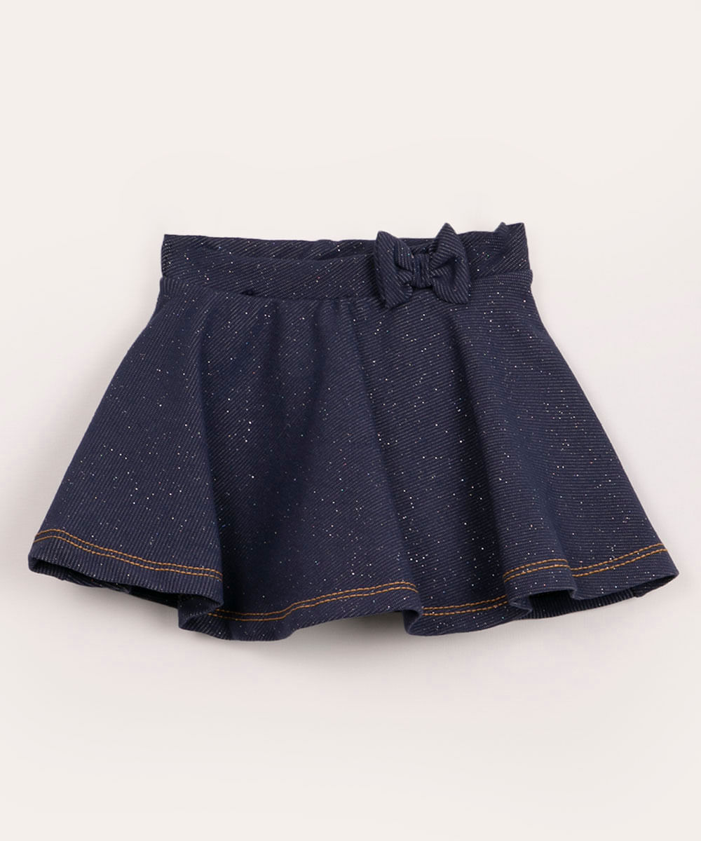 short saia infantil com glitter azul escuro