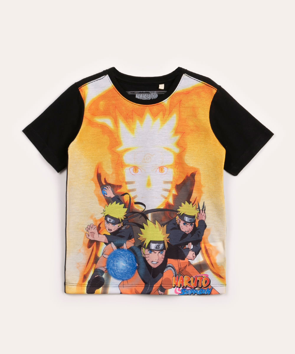 camiseta infantil manga curta naruto preta