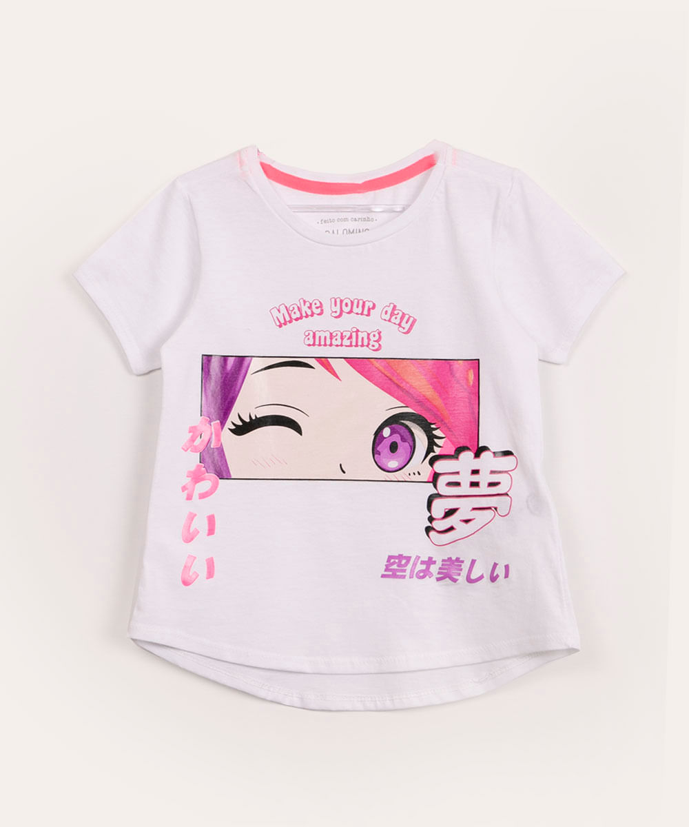 blusa infantil manga curta mangá off white